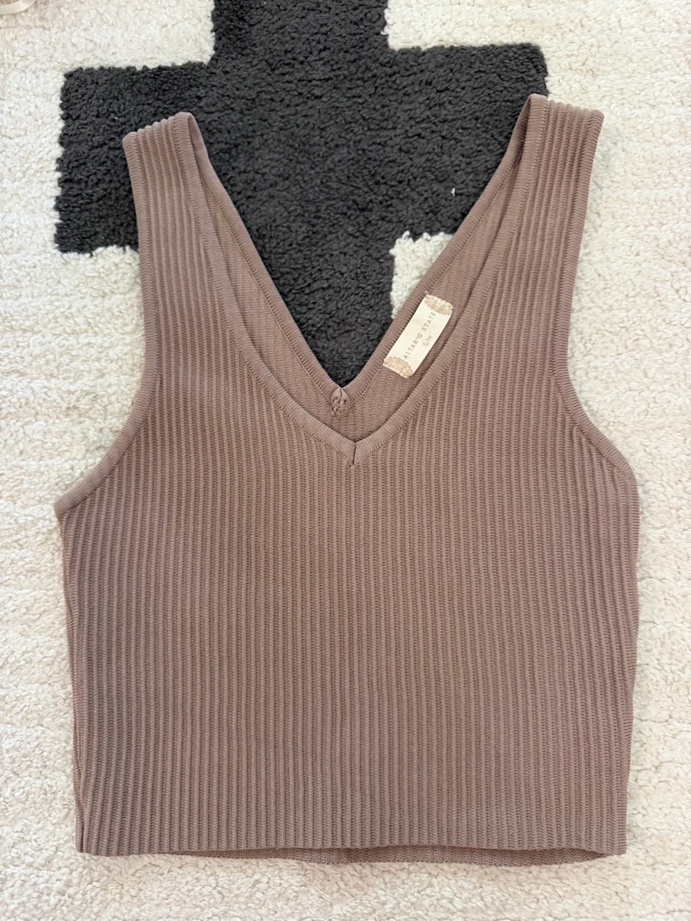 Altar'd State Cropped Ribbed V-Neck Tank - Brown